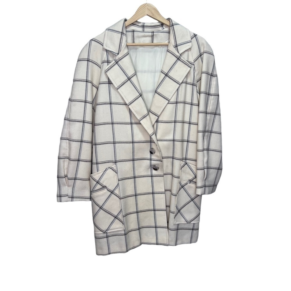 Vintage Yellow Academia Longline Wool Plaid Windowpane Blazer Classic